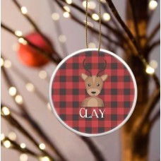Reindeer Plaid Ceramic Ornament